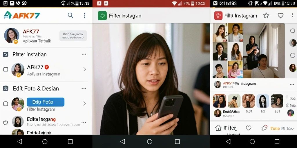 Tampilan antarmuka AFK77 dengan berbagai pilihan filter Instagram.