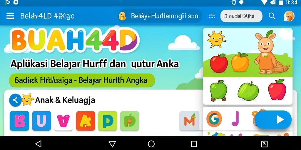 Tampilan antarmuka BUAH4D yang menarik untuk anak-anak belajar.