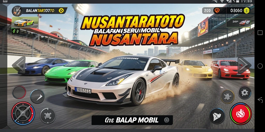 Tampilan antarmuka balap mobil yang seru dan dinamis.